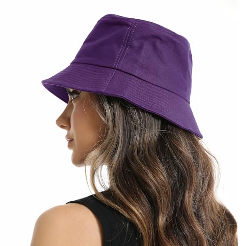 Wheebo Solid Color Bucket Hat for Women Summer Beach Fishmen Hat for Lady Adult Unisex Cotton Cap…… - color: A-sc-purple