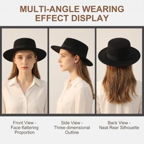 Unisex Classic Felt Fedora Hat, Wide Brim Pork Pie Derby Hat