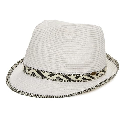 Funky Junque Short Brim Fedora Packable Sun Hat for Women - color: White