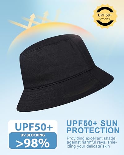 GADIEMKENSD 100% Cotton Bucket Hat - Unisex, UPF 50 Sun Protection, Lightweight, Packable - color: Black