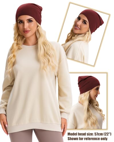 vidsel 100% Cotton Slouchy Beanie for Women Men, Thin Beanies Winter Hat - color: Wine Red