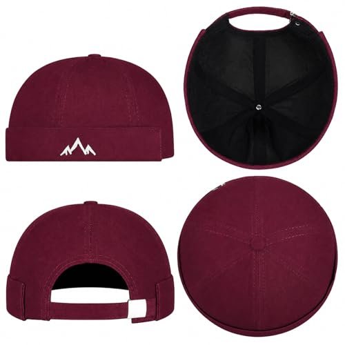 Outdoor Brimless Hat for Men Women, Adjustable Rolled Cuff Skull Cap - color: 2#burgundy