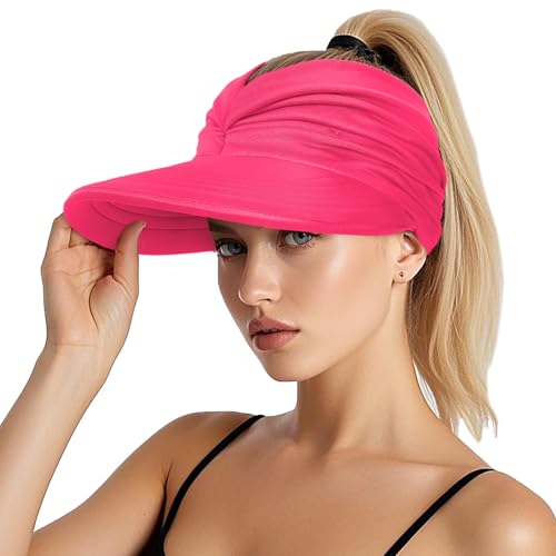 Sun Hats for Women, Wide Brim UV Protection Foldable Sun Visor Hats, UPF50+ - color: Rose Red