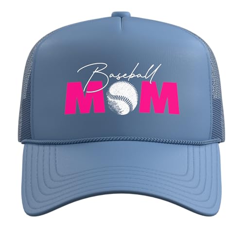 Baseball Mom Trucker Hat with Adjustable Mesh Back - color: Light Blue