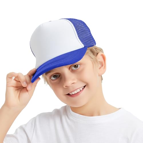 TOPTIE Kids Trucker Hat 5-Panel Foam Front Snapback Cap (Ages 3-7) - color: Royalblue/White