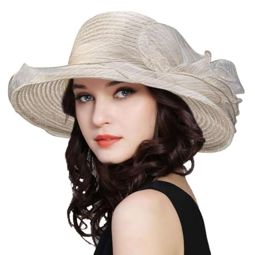 Women's Organza Kentucky Fascinator Hat Cocktail Tea Party Wedding Sun Hat - color: Khaki