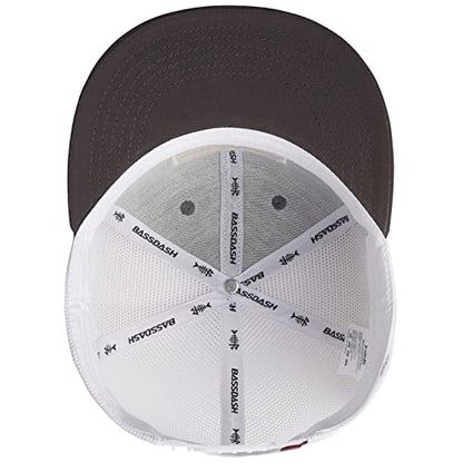 BASSDASH Flat Brim Trucker Cap Adjustable Snapback Hat Mesh Back for Men Women - color: Charcoal Grey/Fish Flag
