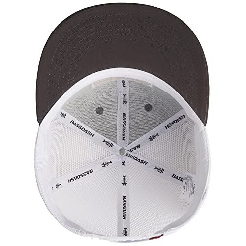 BASSDASH Flat Brim Trucker Cap Adjustable Snapback Hat Mesh Back for Men Women - color: Charcoal Grey/Fish Flag