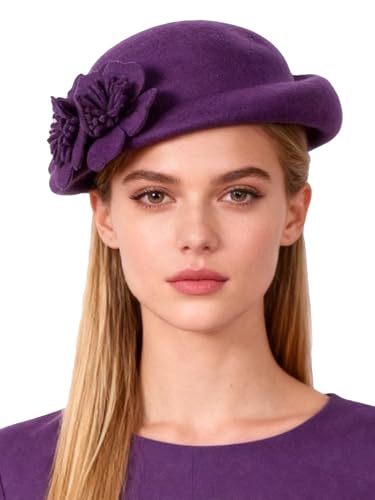 Women Wool Felt Ribbon French Fashion Vintage Millinery Beret Hats Top Cap Ladies Party Wedding Fedoras Chapeau - color: Purple 1