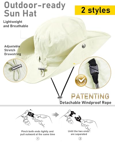 Wide Brim Waterproof Bucket Rain Hat for Women Men UPF50+ Cowboy Sun Hat - color: Ivory White