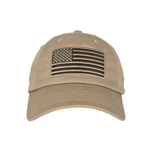 E BY ELIDAN USA Hat, Embroidered American Flag Baseball Cap for Men Women - color: Khaki