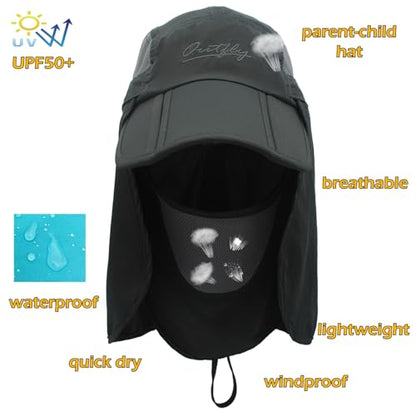 Full Coverage Removable UPF 50+ Sun Hat, Breathable Quick Dry Running Cap - color: Dark Grey, size: Large