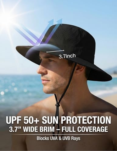Oversize Large XXL Sun Boonie Hat for Men Women Wide Brim UPF 50+,Bucket Waterproof Quick Dry Safari Hats for Fishing Hiking - color: Black, size: X-Large-XX-Large