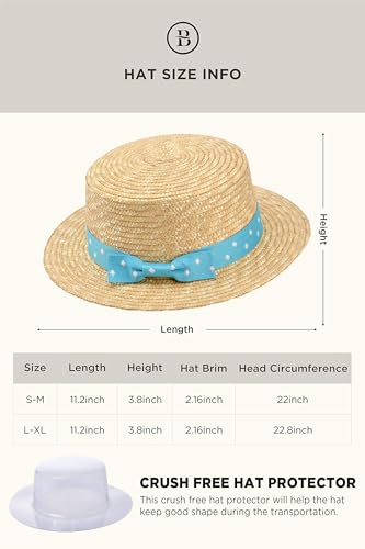 BABEYOND Men's Straw Boater Hat, 1920s Gatsby Summer Costume Accessory - color: Bluedots, size: Large-X-Large