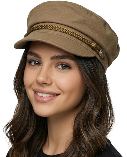 Funky Junque Greek Fisherman Newsboy Cap, Cotton Captains Bakerboy Hat - color: Taupe