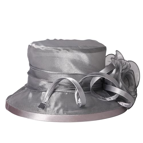 Flat Top Sun Visor Hats for Women Floral Bride Wedding Fascinator Hat Bucket Hat Cocktail Party Derby Cap - color: Gray