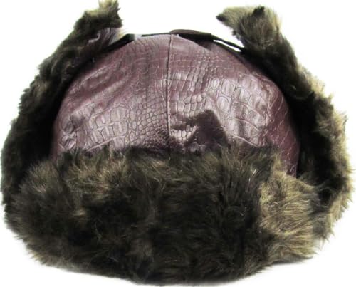 Wool Blend Aviator Trapper hat Trooper Ear Flaps Ushanka Eskimo Russian Warm Winter Cold… - color: Brown Pu Leather