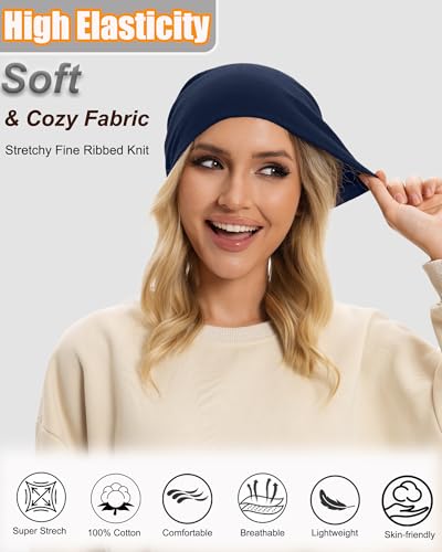 ROYBENS Thin 100% Cotton Beanie for Men Women Lightweight Slouchy Chemo Hat - color: 1pcs-navy Blue