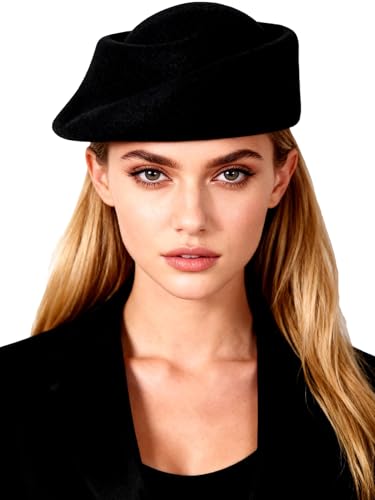 Small Top Hats for Women Elegant Winter Vintage Beret Wool Felt Fedoras Ladies Luxury Wedding and Church Cap Female - color: Black 1