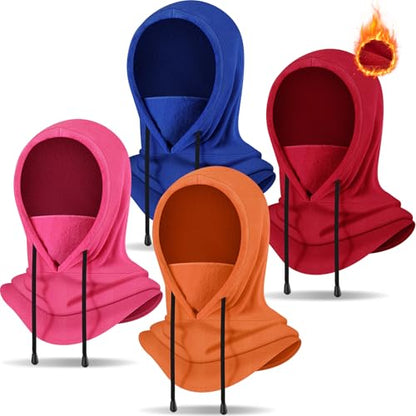 Eurzom 4 Pcs Winter Fleece Balaclava Face Mask - color: Royal Blue, Red, Orange, Rose Red