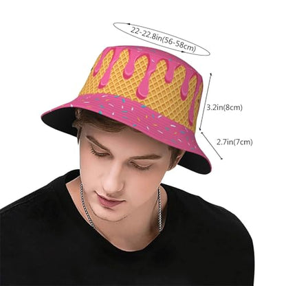 Bucket Hat for Men Women Packable Sun Hats Fisherman Outdoor Summer Travel Hiking Beach Caps - color: Ice Cream