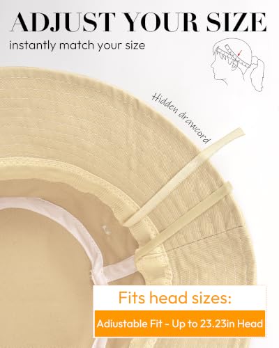 HONGTEYA Bucket Sun Hats for Woman Men Cotton Summer Beach Hat Golf Fishing - color: Light Sand, size: Medium