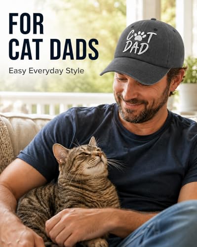 Waldeal Cat Dad Hat for Men, Embroidered Adjustable Cotton Baseball Cap, Funny Fathers Day Birthday for Cat Lovers - color: Black
