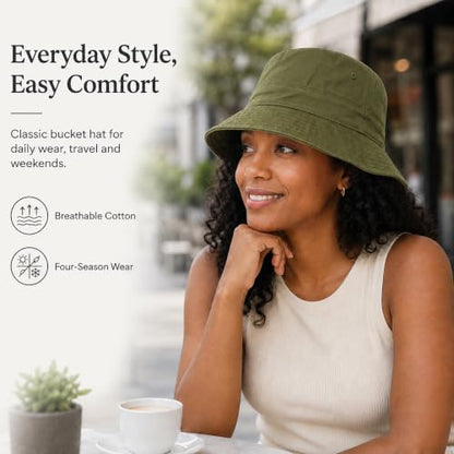 Cotton Bucket Hat Packable Beach Sun Hat for Women Men - color: Armygreen