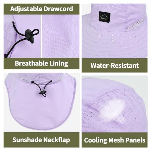 ZOORON Kids Sun Hat with Neck Flap Beach Fishing Bucket for Boys Girls - color: Purple