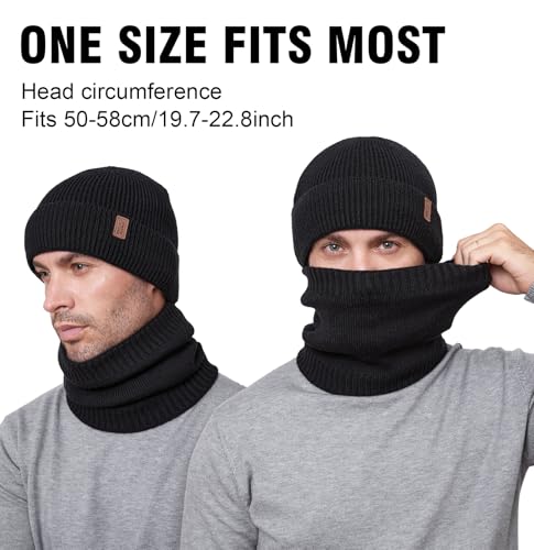 Wmcaps Winter Fleece Lined Beanie & Neck Warmer Set for Men - color: Grey