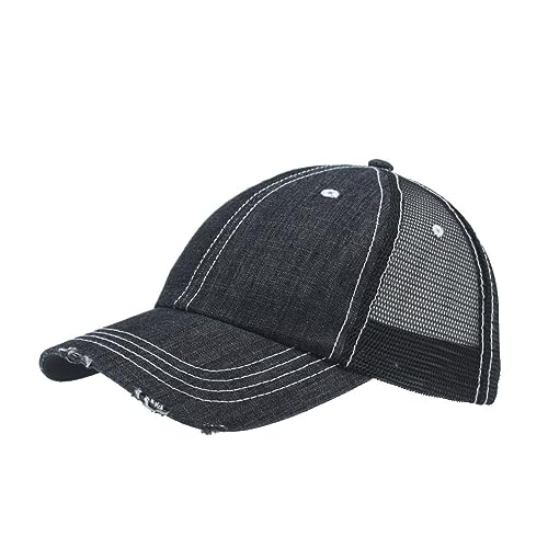 The Vintage Year Distressed Cotton Unstructured Soft Mesh Breathable Adjustable Dirty Wash Dad Hat Trucker Baseball Cap - color: Distressed Denim Black