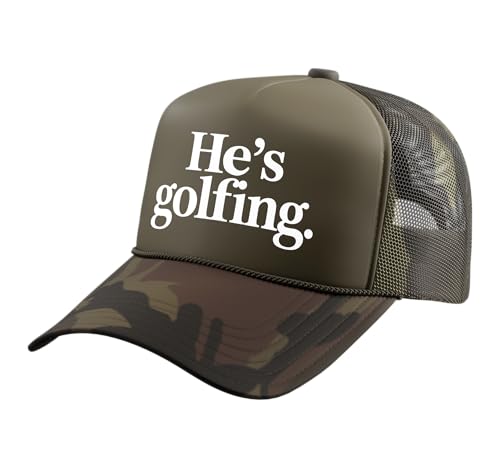 He's Golfing Trucker Hat with Adjustable Mesh Back - color: Camo Green