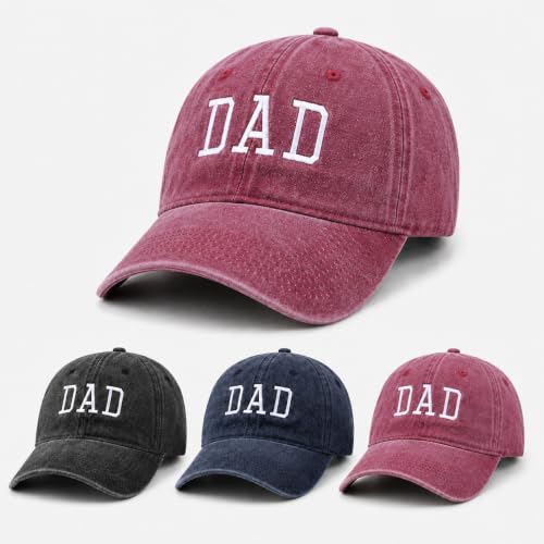 Vintage DAD Baseball Cap for Men, Embroidered Dad Hat, Washed Casual Cap, for New Dads - color: Burgundy