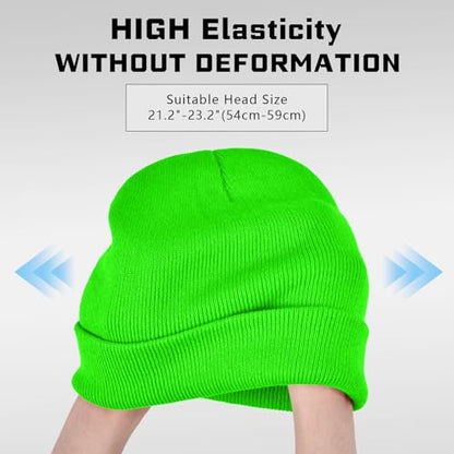 ZOORON Beanie for Men Women Warm Winter Hat Unisex Soft Knit Cuffed Beanie - color: Neon Green