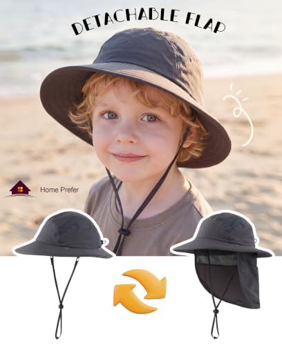 Home Prefer UPF 50+ Boys Sun Hat with Neck Flap Wide Brim Summer Beach Bucket Hat for Boys Girls Toddler Kids Safari Hat - color: Dark Gray