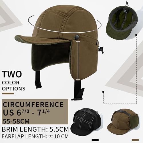 Clakllie Winter Earflaps Hat Short Brim Baseball Cap with Ear Flap Warm Trapper Hat Soft 5 Panel Style Russian Hats - color: Cdus-bswd2403-brown