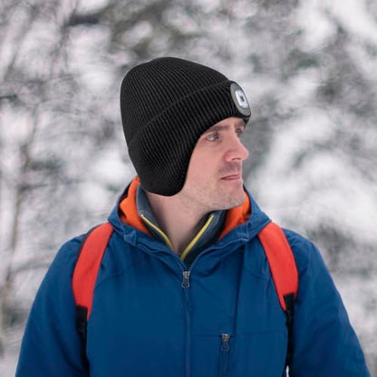 Etsfmoa Hat with Light,Fleece Lined Beanie with Earflaps,Gifts for Men Dad - color: Black