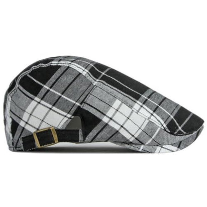 Mens Plaid Newsboy Flat Cap Ivy Gatsby Driving Hunting Cabbie Hat - color: Black-plaid C