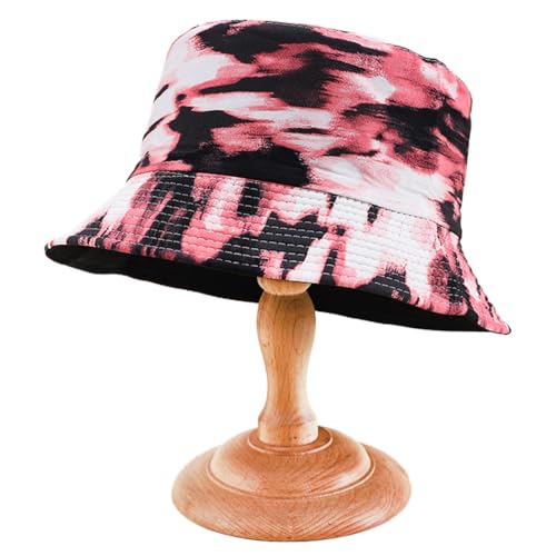 Men Women Unisex Graffiti Bucket hat, Packable Outdoor Summer Fishing Sun hat, Double-Sided Beach Cap - color: Pink