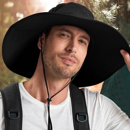 Cooltto L/XL/XXL Wide Brim Sun Hat UPF 50+ UV Protection Boonie Hat - color: Black, size: Medium-Large