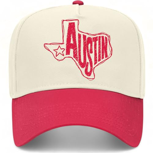 Austin Texas Sketch Vintage Trucker Hat | Premium Adjustable Snapback Baseball Hat for Men & Women - color: Red/Natural
