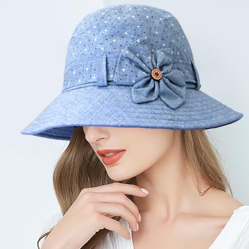 Floral Fedora Bucket Hats Vintage Cloche Bowler Hat for Women - color: Blue