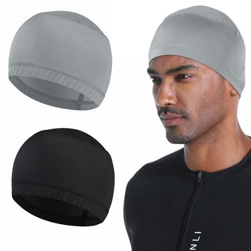 Cooling Skull Caps for Men Hard Hat Helmet Liner Cycling Cap Running Beanie - color: 2pcs-（black+light Gray）