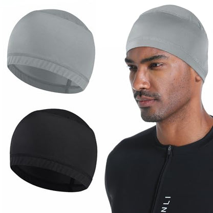 Cooling Skull Caps for Men Hard Hat Helmet Liner Cycling Cap Running Beanie - color: 2pcs-（black+light Gray）