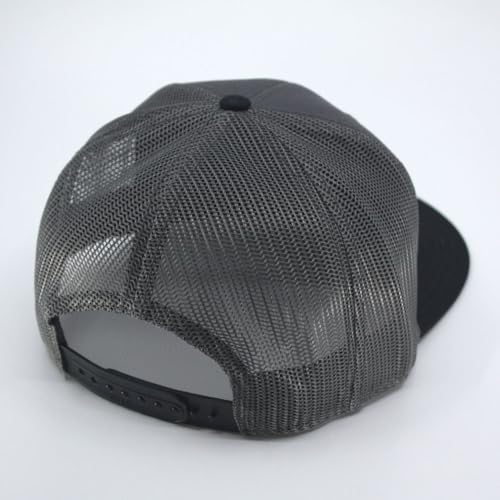 Plain Cotton Twill Flat Brim Mesh Adjustable Snapback Trucker Baseball Cap - color: Black/Charcoal/Charcoal