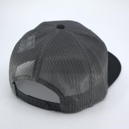 Plain Cotton Twill Flat Brim Mesh Adjustable Snapback Trucker Baseball Cap - color: Black/Charcoal/Charcoal