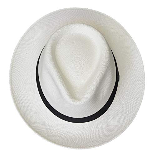 Teardrop Classic Straw Fedora - Brisa Weave - Black Band - Handwoven in Ecuador - color: White, size: Medium