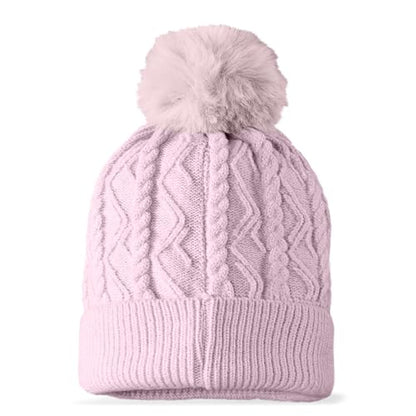 DALIX Cable Knit Pom Beanie Soft Stretch Skully Warm Fuzzy Faux Sherpa Winter Ski Beanie - color: Orchid