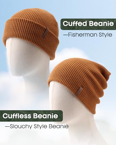 FURTALK Fisherman Beanie for Men Women 2 Styles Cuffless or Cuffed Knitted Unisex Winter Hat Outdoor All-Day Warmth - color: Navy