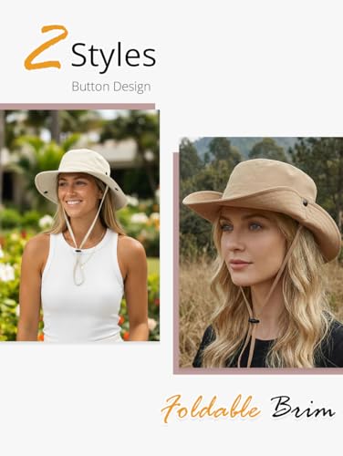 Summer Sun Hat for Women Wide Brim Outdoor Waterproof Hat Foldable Lightweight Hiking Cowboy Bucket Hat UPF 80+ - color: Dark Gray